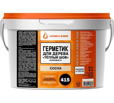 Герметик акриловый для дерева UNUKLEBE 415 по технологии «тёплый шов», сосна, 14 кг 4151140