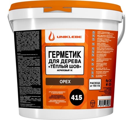 Герметик акриловый для дерева UNUKLEBE 415 по технологии «тёплый шов», орех, 7 кг 4153070