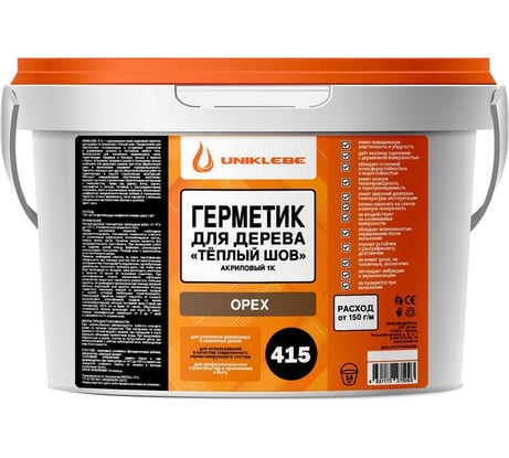 Герметик акриловый для дерева UNUKLEBE 415 по технологии «тёплый шов», орех, 14 кг 4153140