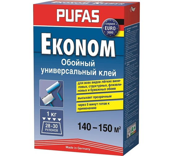 Обойный клей PUFAS EURO 3000 Эконом, универсальный, 1 кг 022004092