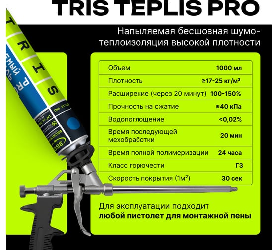 Напыляемый утеплитель профессиональный TRIS с угловыми насадками в комплекте Teplis PRO 890 Е878