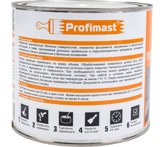 Полимерно-битумная мастика Profimast 2 л / 1,8 кг 4607952900745