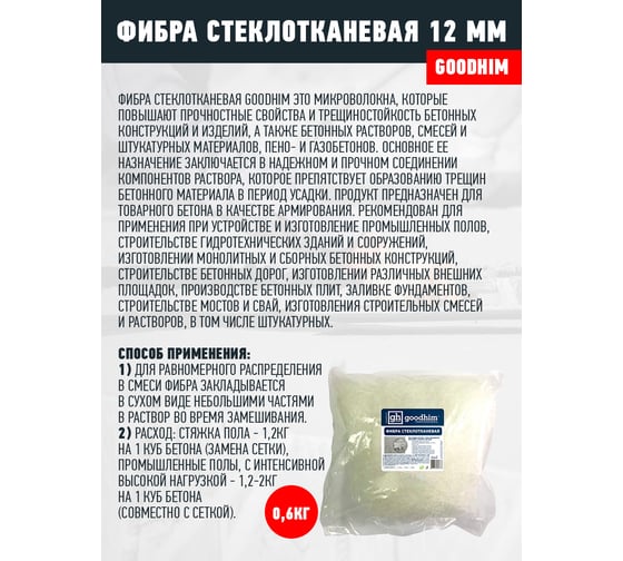 Стеклотканевая фибра GOODHIM 12 мм, 0.6 кг 60736