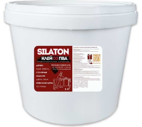 Клей SILATON ПВА Профессиональный столярный D3, водостойкий, 5 кг PVAD3/5