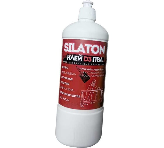 Клей SILATON ПВА Профессиональный столярный D3, водостойкий, 1 кг PVAD3/1