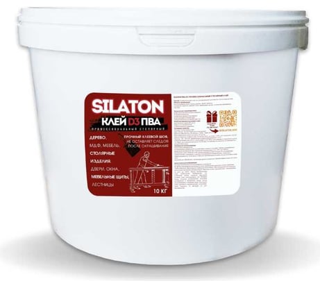 Клей SILATON ПВА Профессиональный столярный D3, водостойкий, 10 кг PVAD3/10
