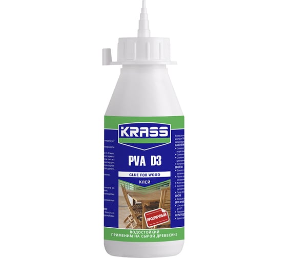 Водостойкий клей KRASS PVA D3 для древесины 0,2л Польша 0005410