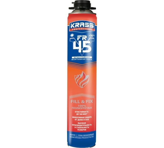 Огнестойкая монтажная пена KRASS Professional FR V45 пистолетная 0,75л Республика Беларусь 0005585