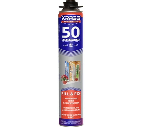 Монтажная пена KRASS Home Edition 50 пистолетная всесезонная 0,75л Россия 0005562