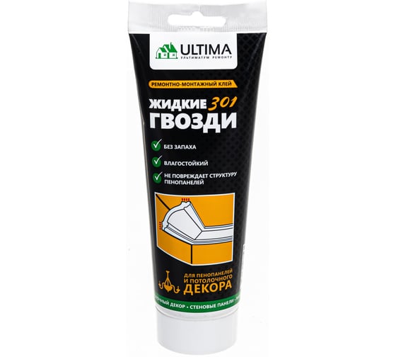 Клей для потолочного декора и пенопанелей Ultima 301 акрил, тюбик, белый, 250г, шоубокс ADHES30120