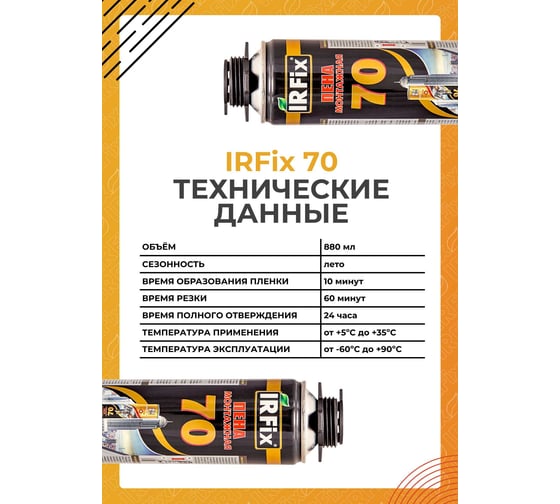 Профессиональная монтажная пена IRFIX 70 880 мл 10041