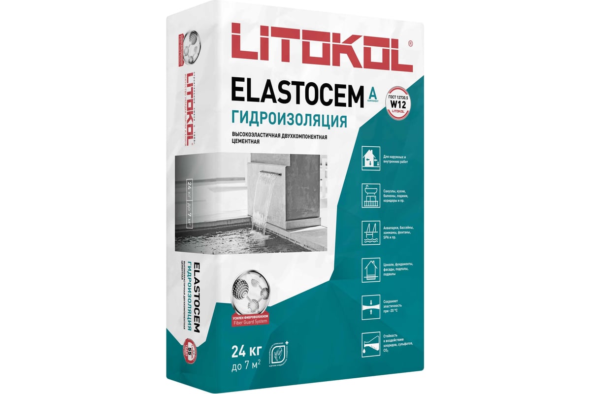 Гидроизоляция LITOKOL ELASTOcem А 24 кг 474620002 - выгодная цена, отзывы,  характеристики, фото - купить в Москве и РФ