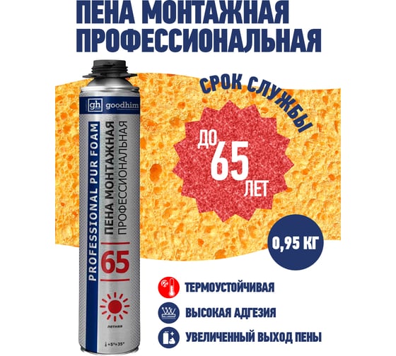 Профессиональная монтажная пена GOODHIM 65 летняя, 950 г 61535