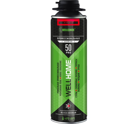 Пена монтажная профессиональная всесезоная WELLCHEM WELLHOME PRO50 Premium 480 мл WHAS50PP 34891783