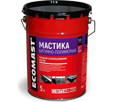 Битумно-полимерная мастика ECOMAST 5 л, металлическая упаковка 24603