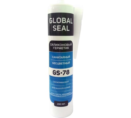 Силиконовый санитарный герметик для ванной и кухни GlobalSeal GS-78, бесцветный, 280 мл 3780011