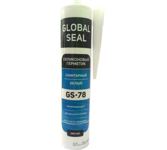 Силиконовый санитарный герметик для ванной и кухни GlobalSeal GS-78, белый, 280 мл 3780111