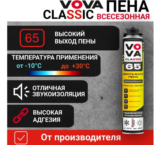 Пена монтажная профессиональная Всесезонная VOVA CLASSIC 65 VO-0003/946/953