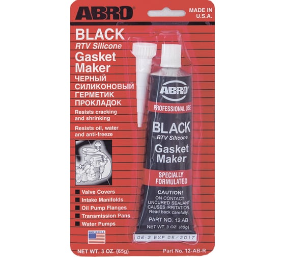 Силиконовый герметик Abro CША черный 85 г 12-AB 1