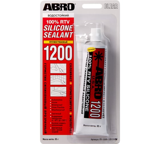 Силиконовый герметик ABRO 1200, прозрачный, 85г SS-1200-CLR-3-RW 1