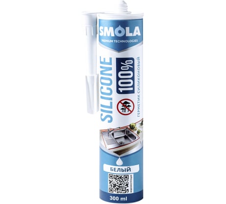 Герметик SMOLA санитарный SILICONE 100 белый, 300 мл 04-1-1-002