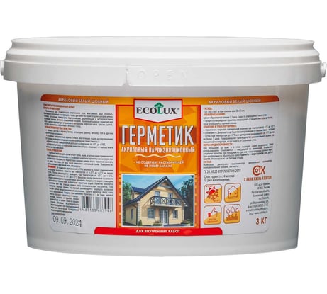 Герметик акриловый пароизоляционный Ecolux внутренний белый 3,0 кг 4607133683948