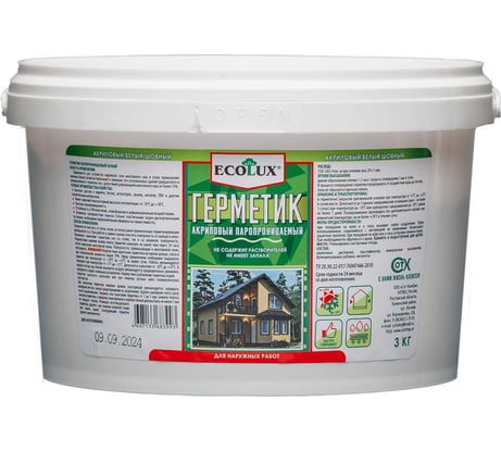 Герметик акриловый паропроницаемый Ecolux наружный белый 3,0 кг 4607133683993