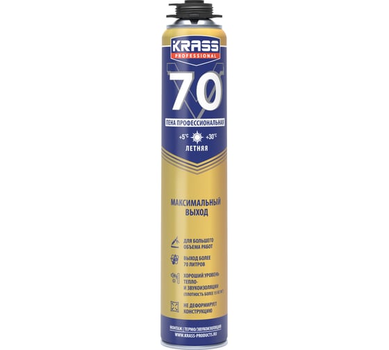 Пена монтажная KRASS Professional V70 пистолетная, 0,89 л ЛА-00003186