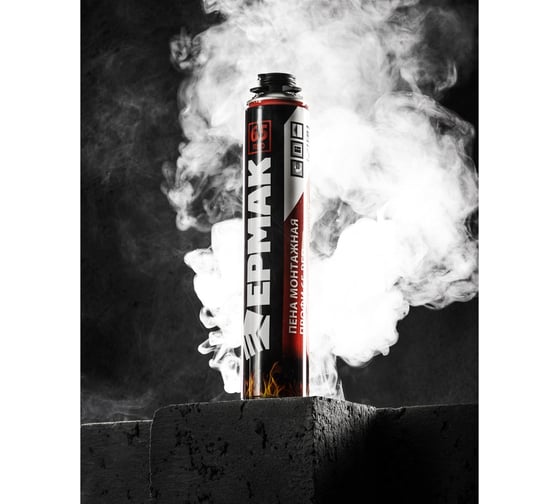 Пена монтажная ЕРМАК PROFI 65 RED fireproof огнестойкая, всесезонная, 65 л, 850 г 469-255