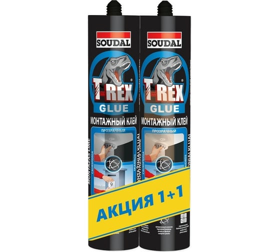 Клей Soudal T-REX прозрачный, 310 г, WB BLUE, 2 шт. 152248