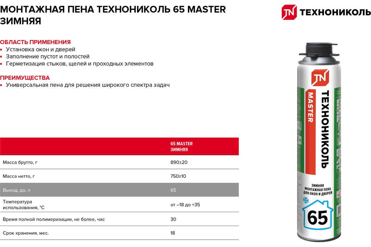 Пена Технониколь MASTER 65 зимняя TN625512