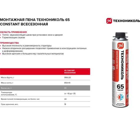 Монтажная профессиональная пена Технониколь 65 CONSTANT всесезонная TN528371