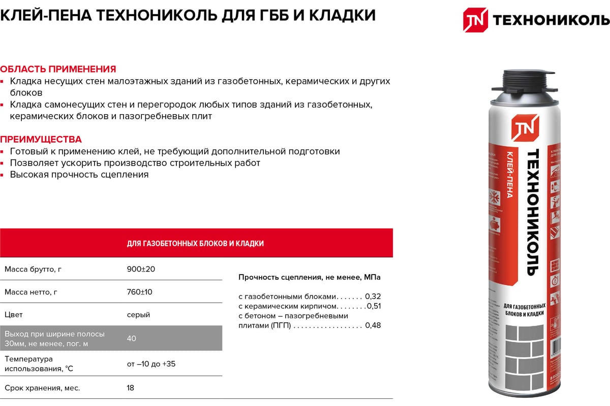 Клей-пена для газобетонных блоков и кладки Технониколь TN571827 - выгодная  цена, отзывы, характеристики, 1 видео, фото - купить в Москве и РФ