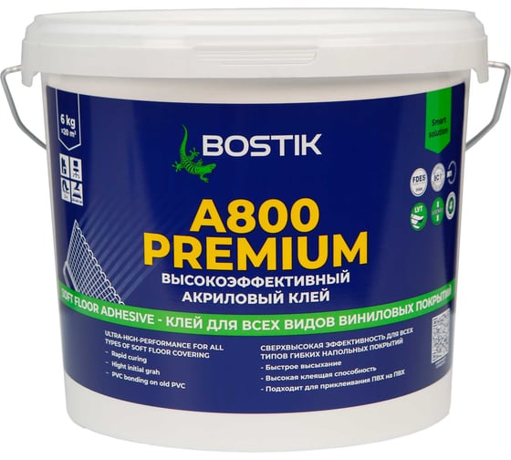 Высокоэффективный клей для LVT, ПВХ, каучука 6 кг Bostik A800 PREMIUM 50009033