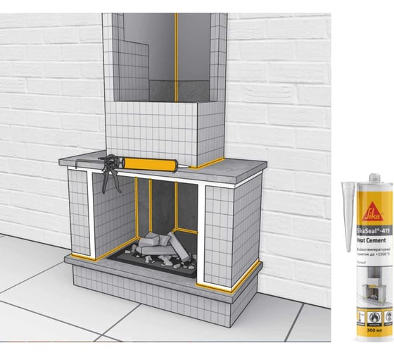 Герметик для печей и каминов SIKA Seal-419 Heat Cement чёрный, высокотемпературный до +1500 C, 300 мл 784901