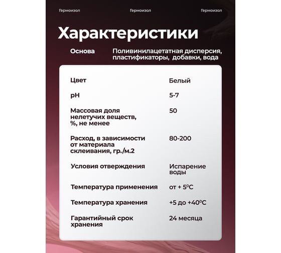 Клей быстросохнущий высокопрочный ГЕРМОИЗОЛ ПВА 1 кг БП-00002277