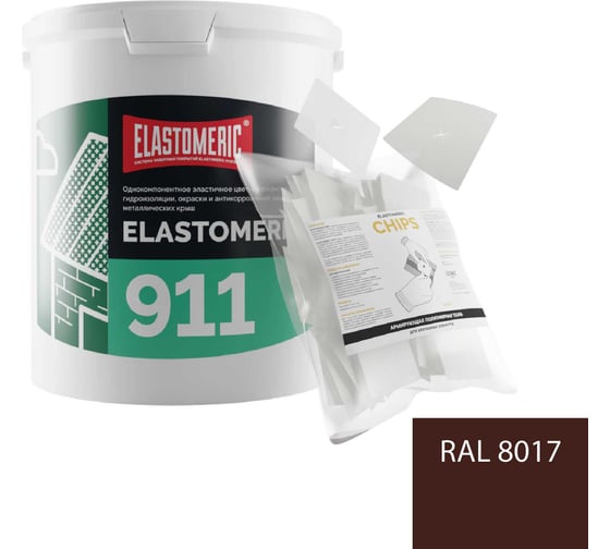 Ремкомплект для гидроизоляции и ремонта кровли Elastomeric Systems 911, 6 кг, коричневый и Chips 50 шт. 911_8017_6kg_kvadrat_7х7 1