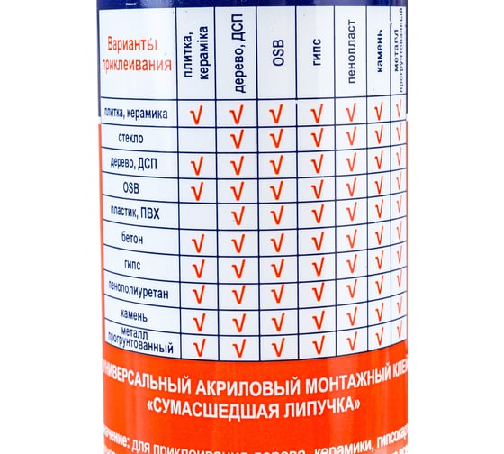 Клей универсальный монтажный Сумасшедшая липучка белый 0.44 кг LACRYSIL 11
