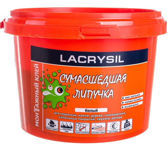Клей универсальный монтажный Сумасшедшая липучка белый 1 кг LACRYSIL 12