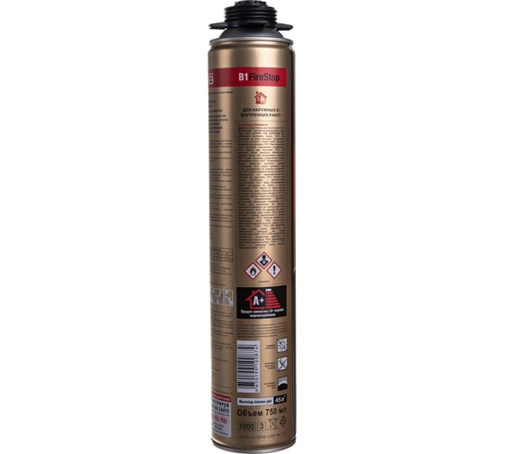 Огнестойкая профессиональная монтажная пена Sila Pro B1 Firestop, 45л, 750 мл SPFR45