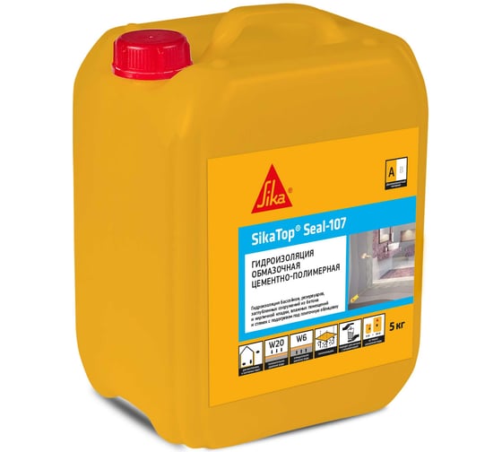 Двухкомпонентная цементная-полимерная обмазочная гидроизоляция SIKA Top Seal-107 (А) (жестко-эластичная) Канистра 5 кг 532973 532873 1