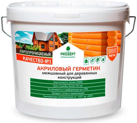 Герметик акриловый для деревянных домов, конструкций PROSEPT изделий цвет Шоколад 15 кг 0024-15 ш
