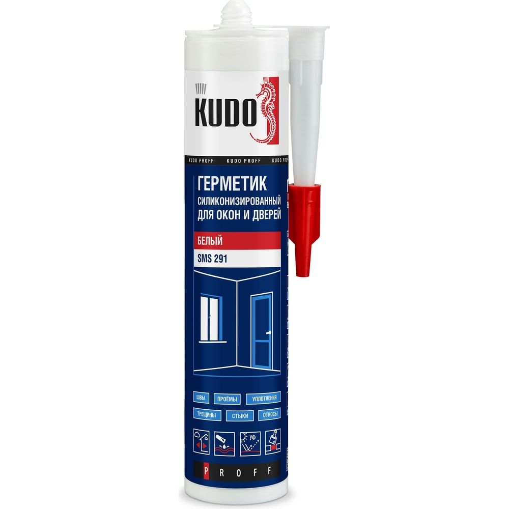 Силиконизированный герметик для окон и дверей KUDO PROFF (белый; 280 мл ...