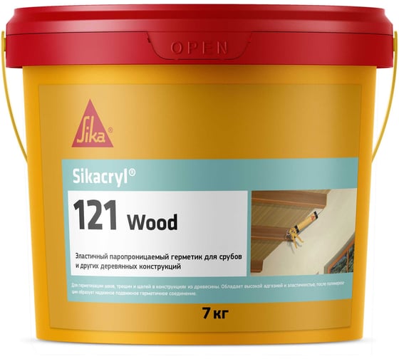 Паропроницаемый акриловый герметик для дерева SIKA cryl-121 Wood бежевый, пластиковое ведро, 7 кг 771906