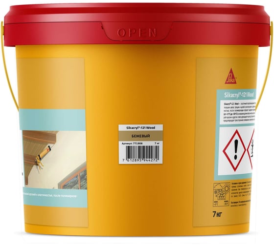 Паропроницаемый акриловый герметик для дерева SIKA cryl-121 Wood бежевый, пластиковое ведро, 7 кг 771906