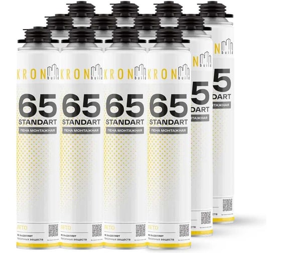 Пена монтажная профессиональная летняя Kronbuild Standart 65, комплект 12 шт. FSS6512
