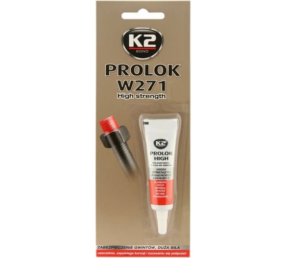 Герметик-фиксатор резьбовых соединений K2 высокой прочности PROLOK HIGH тип 271, 6 мл B151
