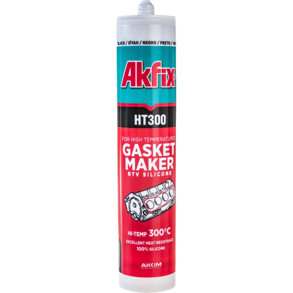 Термостойкий силиконовый герметик Akfix HT300 черный, 310 мл SA073 ...