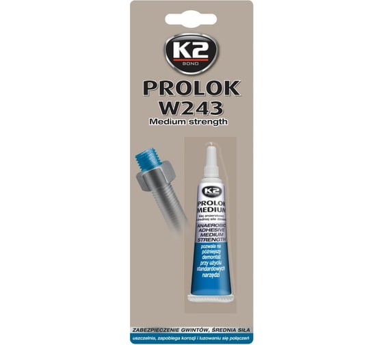 Герметик-фиксатор резьбовых соединений K2 PROLOK MEDIUM тип 243, средней прочности, 6 мл B150