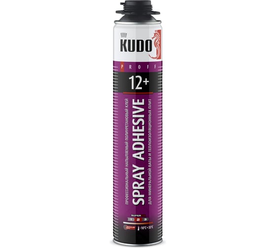 Клей-пена профессиональный напыляемый KUDO для минеральной ваты PROFF SPRAY ADHESIVE 12+ в баллоне под пистолет, 1000 мл KUPP10SPRAPS 1